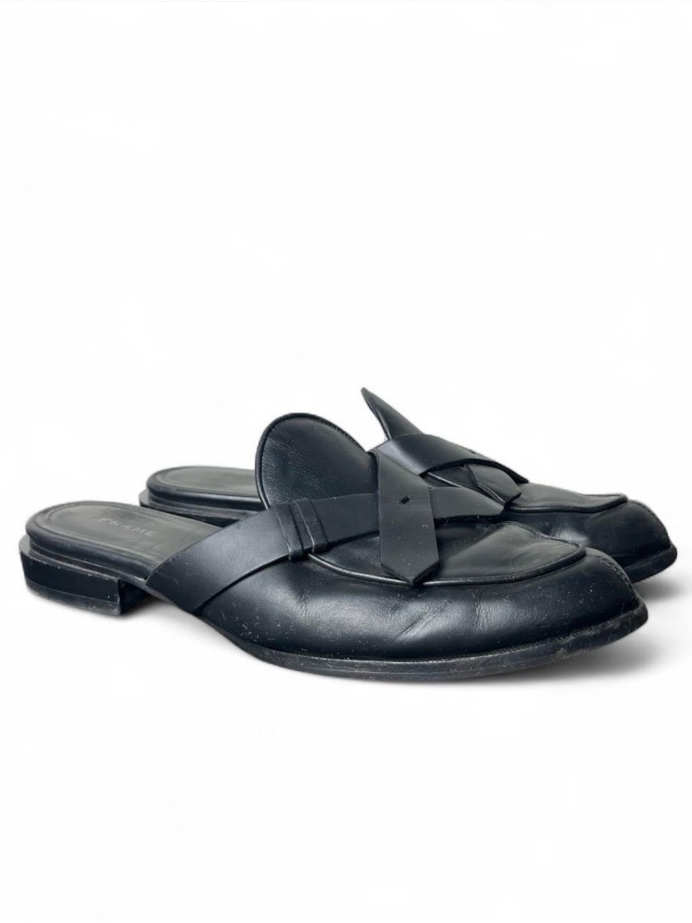 Frame Le Hilloughby Black Leather Slip On Loafer Mules